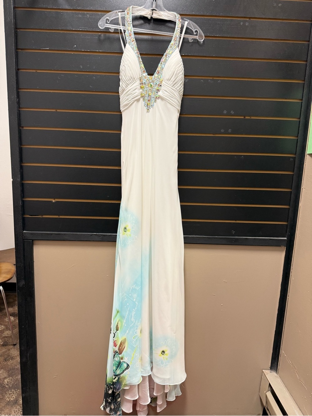 Y2K Dave & Johnny White Blue Butterfly Floral Beaded Prom Gown NWT Size 1/2